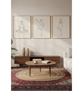 Yoga Pozları 3’lü Minimalist Ahşap Çerçeveli Tablo Seti