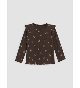 LCW baby Kahverengi Çiçekli Kız Bebek Pijama Üst