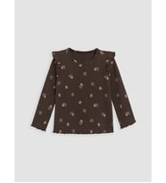 LCW baby Kahverengi Çiçekli Kız Bebek Pijama Üst