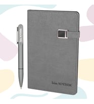 Kişiye Özel LED Işıklı Kalem & Metal Detaylı Defter Hediye Seti (Tatlı Gri)