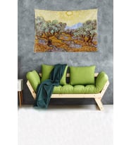 Ağaçlar Manzara Güneş Leke Tutmaz Kadife Dokulu Kumaş Duvar Örtüsü Duvar Halısı Tapestry (Yeşil)