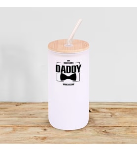 BK Gift İsimli Dad Tasarımlı Beyaz Renk Pipetli Buzlu Cam Bardak 600ml - 2, Babaya Hediye, Doğum Günü Hediyesi