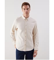 LCWAIKIKI Classic Ekru Regular Fit Armürlü Cepli Erkek Gömlek