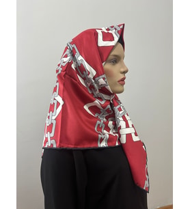 Ladycoco Parlak Royan Eşarp Bordo  Beyaz Gri