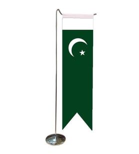 Masa Üstü Kırlangıç Pakistan Bayrağı + Krom L Direk Masa Bayrak Seti