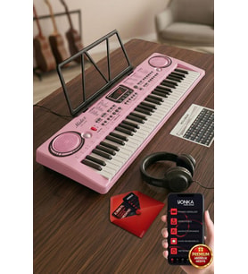 Midex PS-1500PK-H Başlangıç İçin Pembe 61 Tuşlu Org Kulaklık Notalık Mikrofon Metod (100 Ses 100 Ritim)