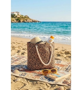 Büyük Boy Plaj Çantası 40×30 cm - Fermuarlı Günlük Omuz, Alışveriş ve Tatil Çantası