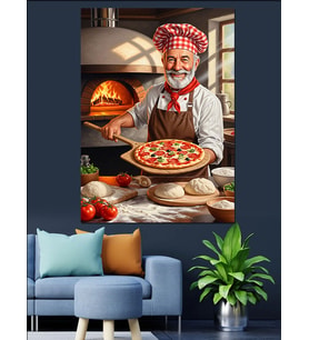 Pizza Yapan Aşçı Resmi Dekoratif Kanvas - Mdf Ahşap Tablo
