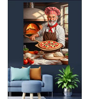 Pizza Yapan Aşçı Resmi Dekoratif Kanvas - Mdf Ahşap Tablo