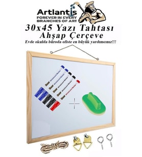 Duvara Monte Beyaz Yazı Tahtası 30x45 cm 1 Adet Yazı Tahta kalemi ve Silgisi Laminant Yazı Tahtası Ahşap Çerçeveli Askılı Okul Ofis Büro
