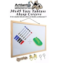 Duvara Monte Beyaz Yazı Tahtası 30x45 cm 1 Adet Yazı Tahta kalemi ve Silgisi Laminant Yazı Tahtası Ahşap Çerçeveli Askılı Okul Ofis Büro