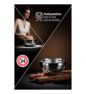Inox Ölçekli Derin Kase - 24 Cm 2 Litre Karıştırma Kabı Profesyonel 304 Paslanmaz Çelik 721842