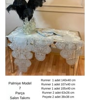 Salon Takımı Palmiye Model Gri Keten Runner Seti No 8526