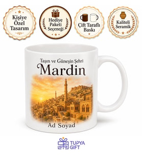 Mardin Güneş ve Taş Temalı Baskılı Kupa Bardak Hediye Porselen Mug