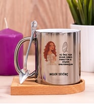 Kişiye Özel Az Önce Aşık Oldum Tasarım Esprili Ahşap Altlıklı Silver Kupa