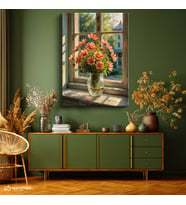 Dikey Kanvas Tablo Vazo Çiçekleri Çiçek Tablosu Ev Ofis Duvar Dekoru