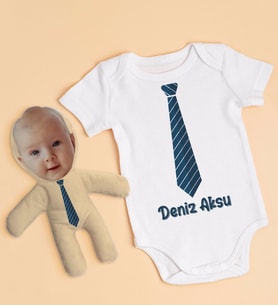 BK Kids Kişiye Özel Fotoğraflı Bebek Yastık ve Bebek Body Zıbın Hediye Seti - Model 48