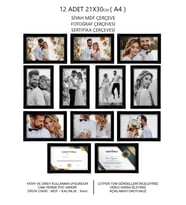 12 Adet 21x30 Çerçeve - Mdf Çerçeve - Fotoğraf Çerçevesi - A4 Sertifika Çerçevesi (Siyah)