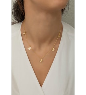 925 Ayar Gümüş Gold Kelebek Şans Kolye