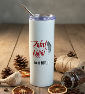 Kişiye Özel Zabıt Katibi Pipetli Çelik Termos  Hediyesi (Beyaz)