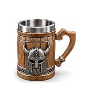 Kişiye Özel Viking Miğferi Figürlü 3D Kabartmalı Paslanmaz Çelik Kupa Bardak