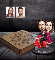 Kişiye Özel Vespa Motorcu Sevgili Karikatürlü Ahşap Biblo Kutulu Mod-4