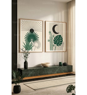 Doğa ve Geometrik 2'li Ahşap Çerçeveli Tablo Seti