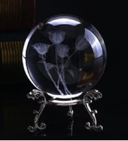 3D oyma kristal top Paperweight standı ile şifa meditasyon cam küre metal standlı güller model