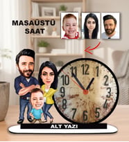 KARİKATÜR AİLE TASARIMLI EVLİ, EŞE HEDİYE, SEVGİLİYE HEDİYE MASAÜSTÜ SAAT