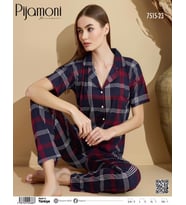 Pijamoni Kadın Kısa Kol Boydan Düğmeli Pijama Takımı - 7515-23 (Lacivert)