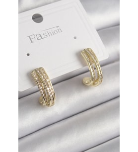 Pirinç Gold Renk Zirkon Taşlı Yarım Halka Model Kadın Küpe 5886