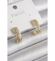 Pirinç Gold Renk Zirkon Taşlı Yarım Halka Model Kadın Küpe 5886
