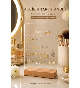 Şeffaf Ahşap Takı Standı, Küpe ve Kolye Organizeri, Dekoratif Düzenleme