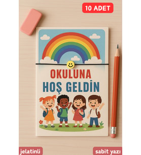 10 Adet Gökkuşaklı Okuluna Hoşgeldin Kartlı Emoji Bileklik - Sınıf Hediyesi - Öğrenci Hediyesi
