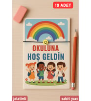 10 Adet Gökkuşaklı Okuluna Hoşgeldin Kartlı Emoji Bileklik - Sınıf Hediyesi - Öğrenci Hediyesi