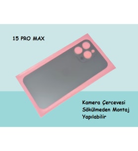 Tkgz - iPhone 15 PRO MAX Arka Pil Batarya Kapağı - Cam kapak Geniş Lens Deliği - FÜME