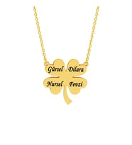 Kişiye Özel 925 Ayar Gümüş Yonca Yaprakları Çoklu İsim Kolye (Gold)