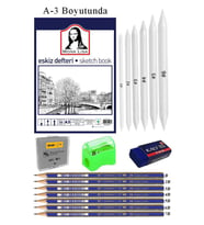 Eskiz Defteri A3 50 Yaprak Karakalem Çizim Seti Gölgelendirme Kalemi Hamur Silgi Faber Castell Dereceli Kalem Hobi Tasarım Seti (Beyaz)