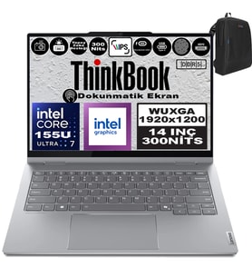 Lenovo ThinkBook 14 2-in-1 G4 IML Intel Core Ultra 155U 16GB DDR5 512GB SSD 14" Dokunmatik WUXGA 300NITS IPS Windows 11 Pro Taşınabilir Bilgisayar 21MX002VTRP01 + Zetta Çanta