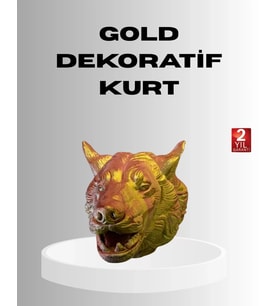 Gold Renk 3d Kurt Başı Duvar Dekoru