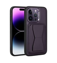Lexroo iPhone 14 Pro Kılıf Kartlıklı Standlı Pu Deri Memo Kılıf - Koyu Mor