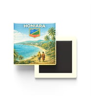 Retro Solomon Adaları Honiara Şehri Temalı Vintage Buzdolap Magneti – 9x9 cm