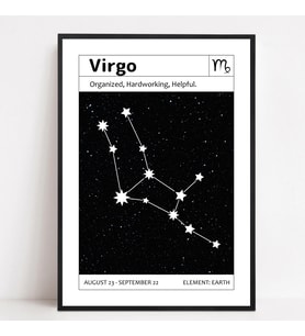 Başak Burcu Duvar Posteri (Çerçeveli)- Minimalist Takımyıldız Tasarımı - A4 Astroloji Baskı - Burç Temalı Hediye Poster - A4(21x30cm)