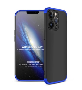 Microsonic Apple iPhone 13 Pro Kılıf Double Dip 360 Protective Siyah Mavi