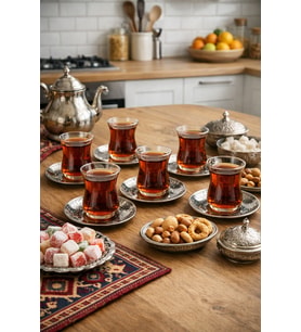 Gaziantep El İmalatı Bakır Dövme Çay Tabağı – 6 Adet Geleneksel Tasarım