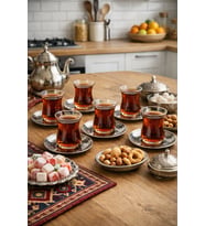 Gaziantep El İmalatı Bakır Dövme Çay Tabağı – 6 Adet Geleneksel Tasarım