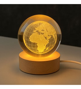 3D Led Işıklı Dünya Kristal Cam Küre Gece Lambası