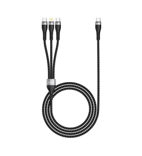 Zore ZR-45 3in1 USB-A to Lightning - Type-C - Type-C Şarj ve Data Kablosu 20W 1.5M (Siyah)