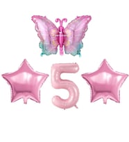 Pembe Kelebekli 5 Yaş Folyo Balon Set