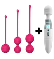 Carmine 8 Modlu Vibratör ve 3 Farklı Ağırlıkta Vajinal Anal Kegel Toplar (Pembe)